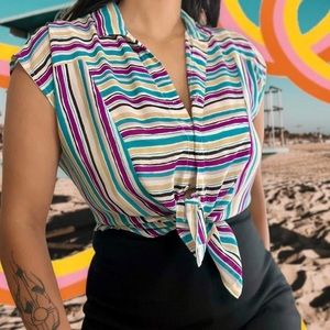 1970’s Causal Campus Short Sleeve Blousr |  1970’s striped blouse vintage blouse